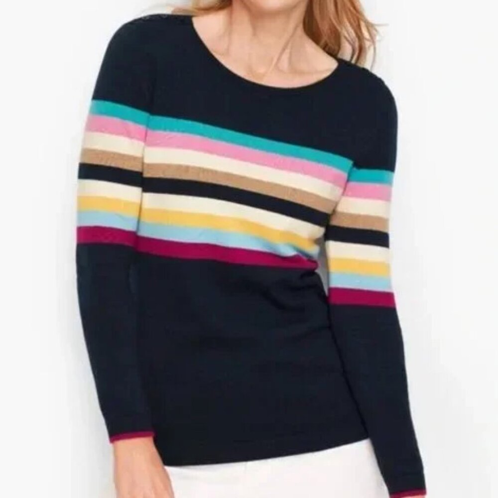 Talbots navy multi stripe sweater